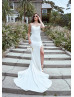 Ivory Satin Cowl Back High Slit Simple Wedding Dress